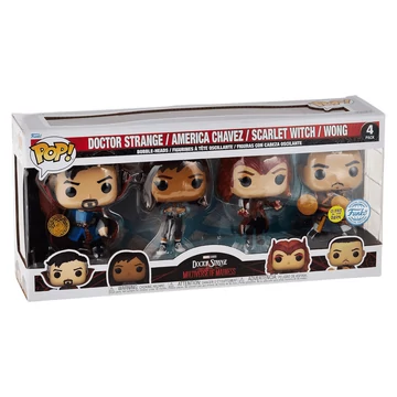 Funko POP! 4PK Marvel: Doctor Strange in the Multiverse of Madness - Doctor Strange / America Chavez / Scarlet Witch / Wong (Glows in the Dark) (SE) figura Bobble-Head