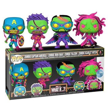 Funko POP! 4PK Marvel: What If...? - Zombie Captain America / Zombie Iron Man / Zombie Falcon / Zombie Scarlet Witch (SE) (Blacklight) figura
