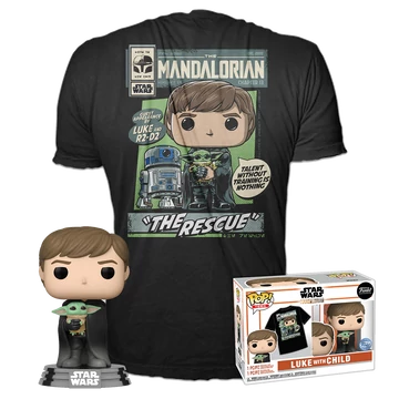 Funko POP! & Tee: Star Wars The Mandalorian - Luke w/ Grogu figura és póló (M)