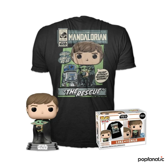 Funko Pop! & Tee: Star Wars The Mandalorian - Luke w/ Grogu figura és póló (M)