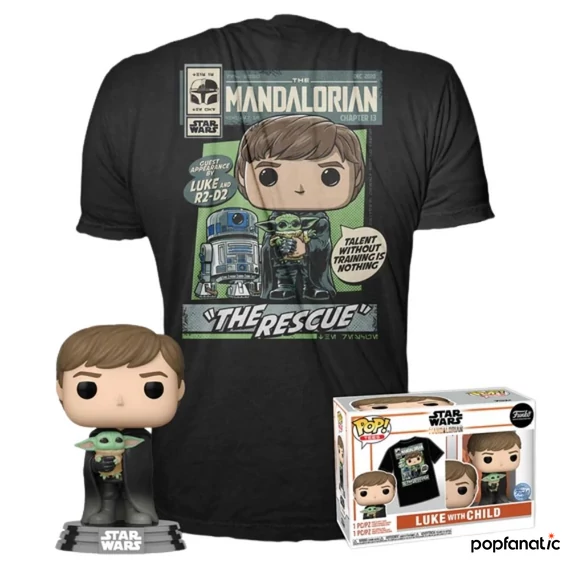 Funko Pop! & Tee: Star Wars The Mandalorian - Luke w/ Grogu figura és póló (XL)